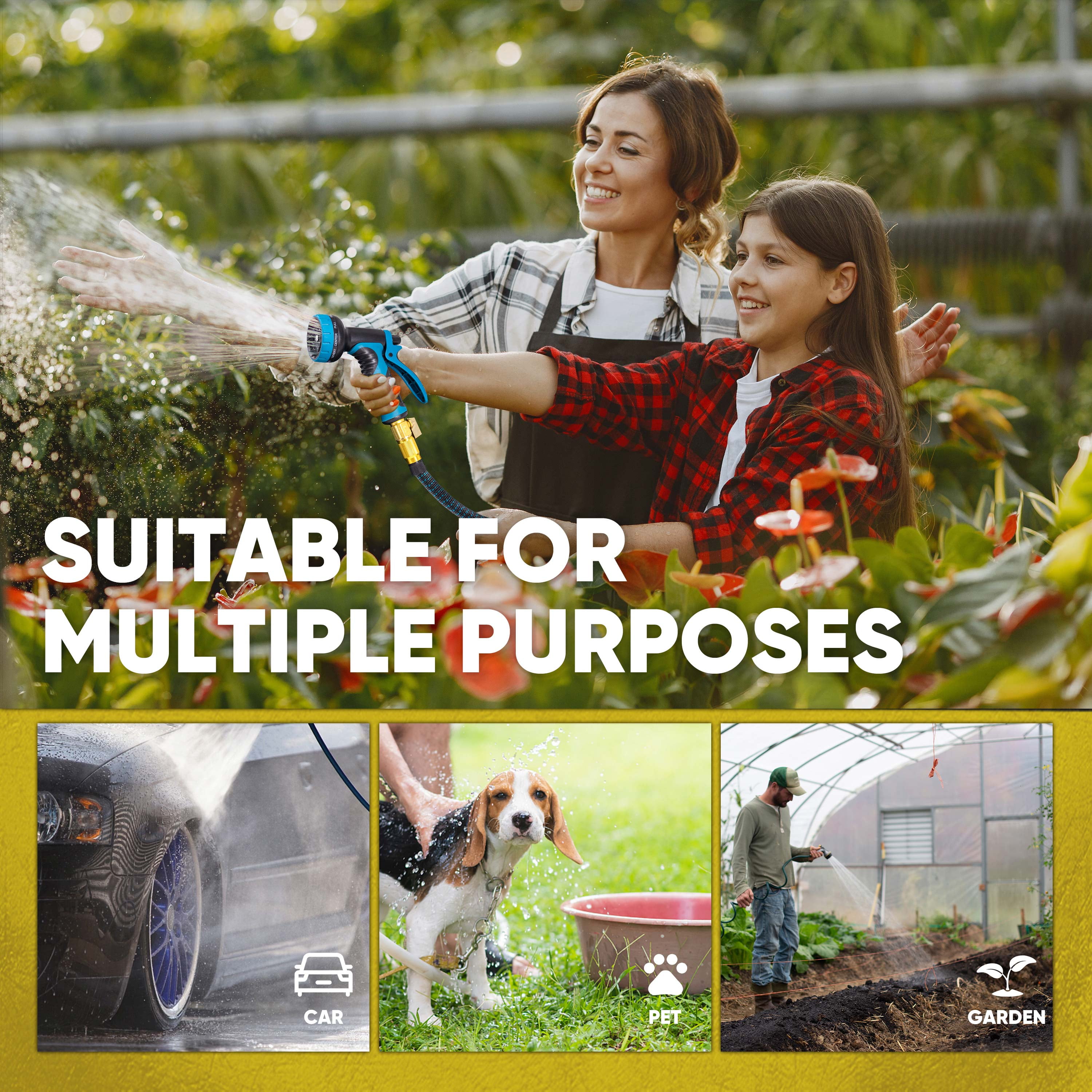 Expandable Garden Hose 100ft, 10 Spray Nozzles, Solid Brass Connector, Lightweight No-Kink Flexible - 2