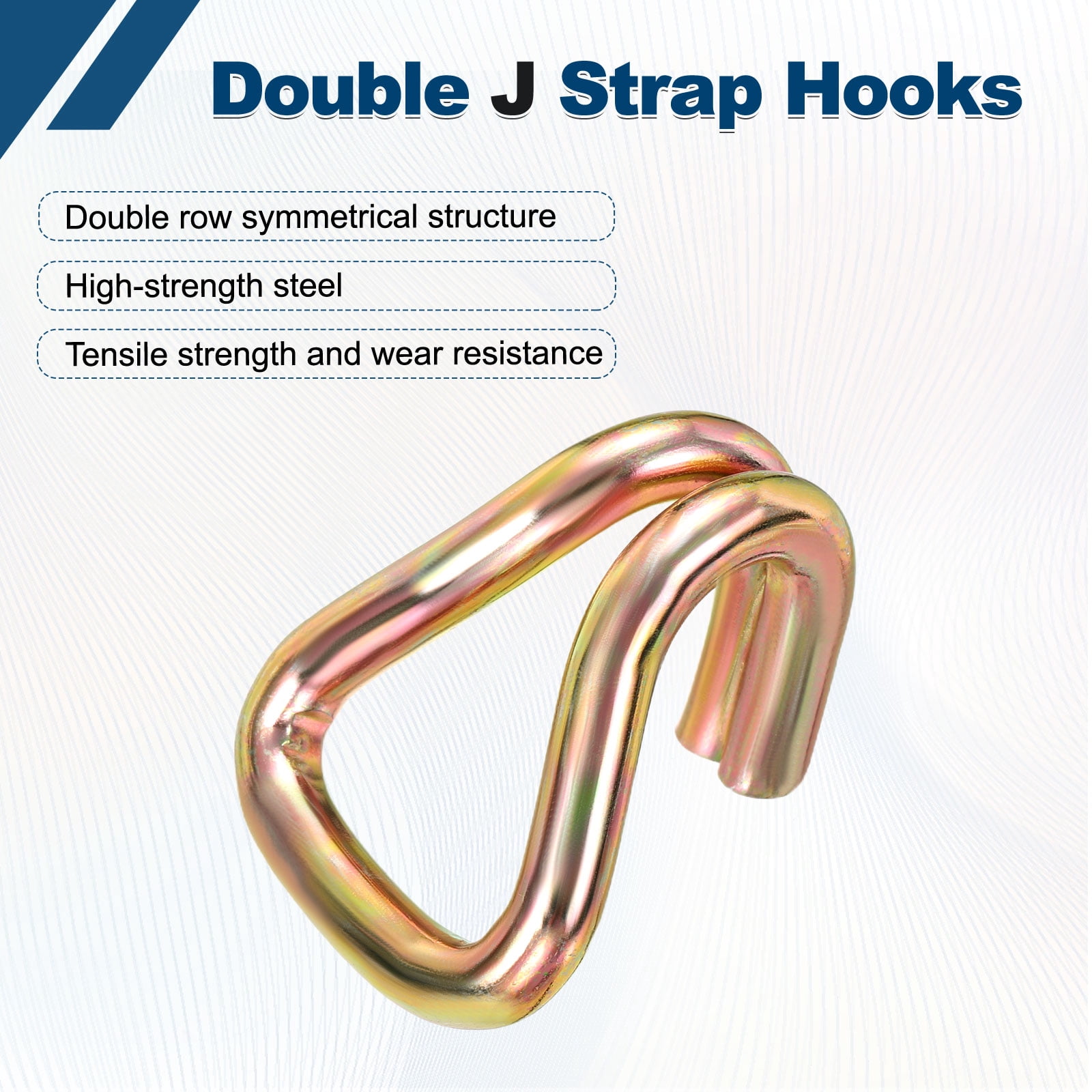 Uxcell Ratchet Double J Strap Hook Load 6600lbs, 5Pcs Heavy Duty Tie Down Strap J-Hook Cargo Hook for 1.5 Inch Tie Down Strap Webbing on Car Truck Trailer, Gold Tone (ID: 38 mm / 1.5")