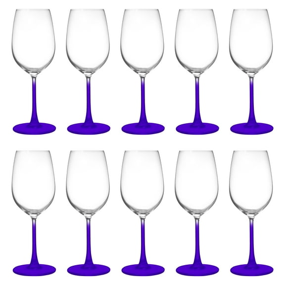 10 Crystal Wine Glasses Set, 13.25 oz. - Elegant, Lightweight, Barware - Purple