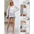 thumbnail image 7 of QAFOPEH Women Drawstring V Neck Crochet Cutout Long Sleeve Slit Hem Knitted Cover Up, 7 of 7
