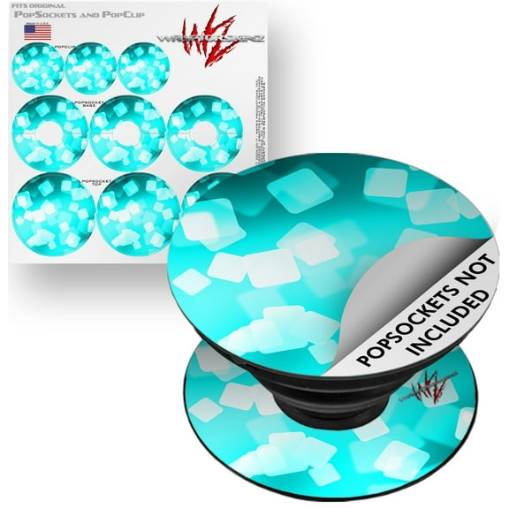 Decal Style Vinyl Skin Wrap 3 Pack for PopSockets Bokeh Squared Neon Teal (POPSOCKET NOT INCLUDED) by WraptorSkinz
