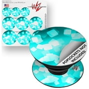 Decal Style Vinyl Skin Wrap 3 Pack for PopSockets Bokeh Squared Neon Teal (POPSOCKET NOT INCLUDED) by WraptorSkinz