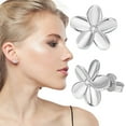 thumbnail image 3 of OUEPLLOZ Clearance Flower Stud Earrings 925 Sterling Silver Plumeria Earrings Womens Cute Cherry Blossom Stud Christmas Birthday Jewelry(Silver,One Size), 3 of 6