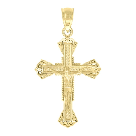 10kt Real Yellow Gold Unisex Textured Crucifix Cross Religious Charm Pendant