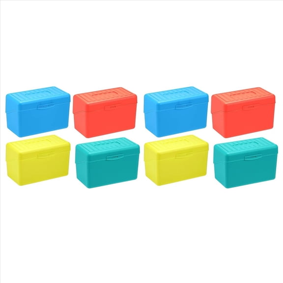 Rollbacks & More 8x Index Card Holder Box 3x5In, Flash Note Organizer Case, 3x5 File Box, 4 Colors Pack