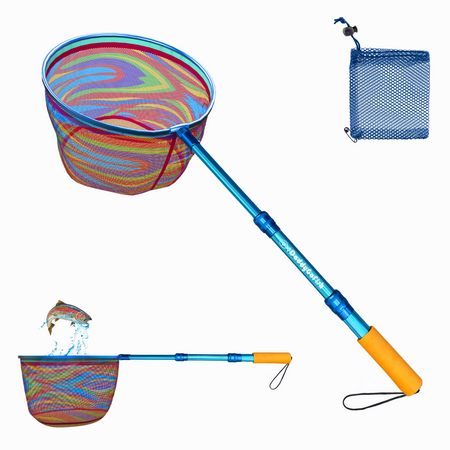 DaddyGoFish Kids Fishing Net – Ultralight Telescopic Landing Net Bait Pouch for Catching Fish Frog Minnow Cricket Butterfly at Water Beach Lake Pond Gifts for Boys and Girls