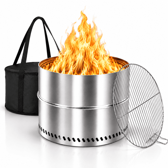Eclaron 20 inch Smokeless Fire Pit, Portable Stainless Steel Wood Burning Fire Pit with Grill Grate and Carry Bag for Camping, Backyard, Patio, RV and Bonfire