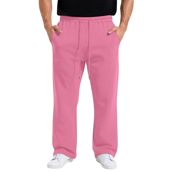 CCRFTGI Mens Sweatpants Big and Tall Baggy Wide Leg Open Bottoms Elastic Waist Drawstring Open Bottom Jogging Lounge Fall Spring Sweat Pants with Pockets Pink M