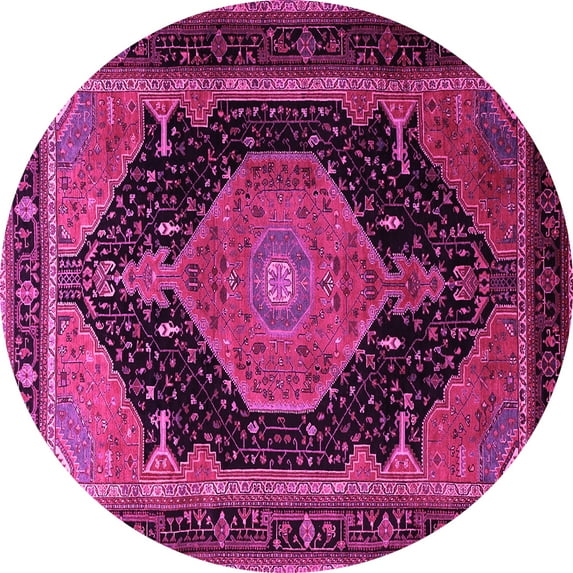 Ahgly Company Indoor Round Medallion Pink Traditional Area Rugs, 3' Round