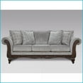 thumbnail image 3 of Hernen Gray Chenille Sofa with Carved Wood Frame – 4 Fringe Pillows, Rolled Arms for Living Room | Gray | Rolled Arms | Wood+Fabric, 3 of 5