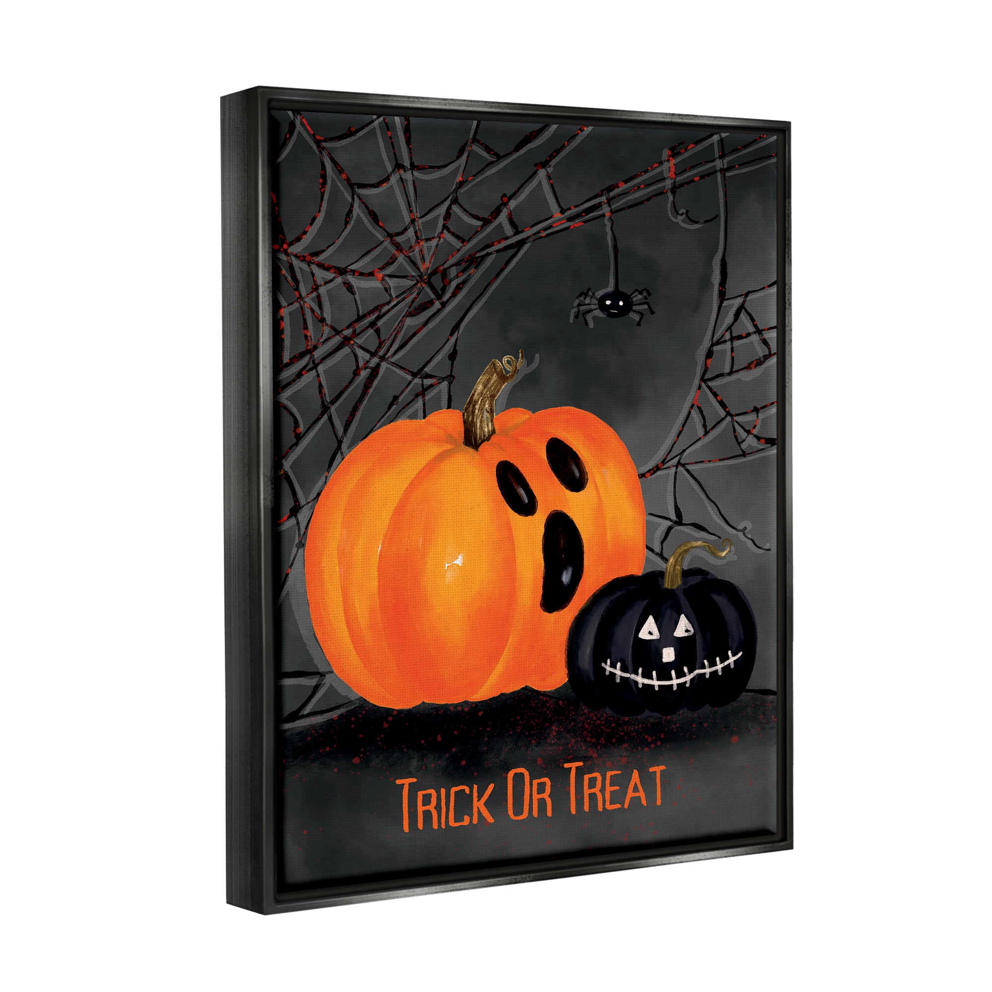 Stupell Industries Jack-o-Lantern Phrase Holiday Painting Black Floater Framed Art Print Wall Art, 25 x 31