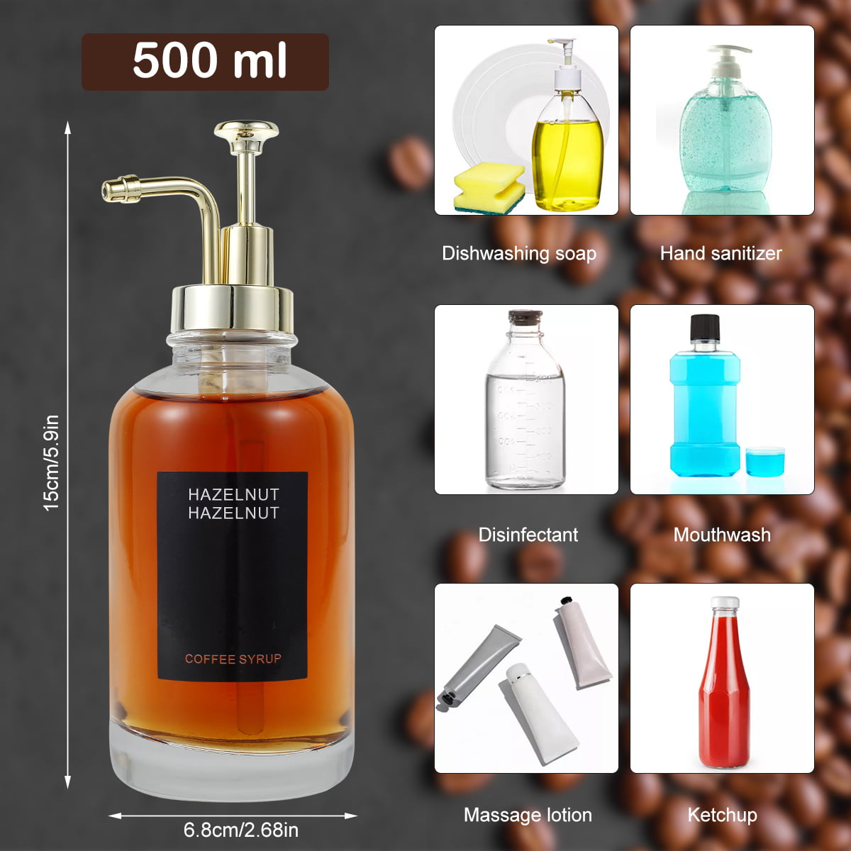  Set of 2 Coffee Syrup Dispenser for Coffee Bar, Coffee Pump  Dispenser with Tray Coffee Bar Accessories, Glass Syrup Bottle with Pumps  and Labels for Syrup Honey Dispenser, Stainless Steel