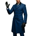 thumbnail image 4 of Men's Trench Coat Double Breasted Wool Blend Pea Coat Blue L, 4 of 4