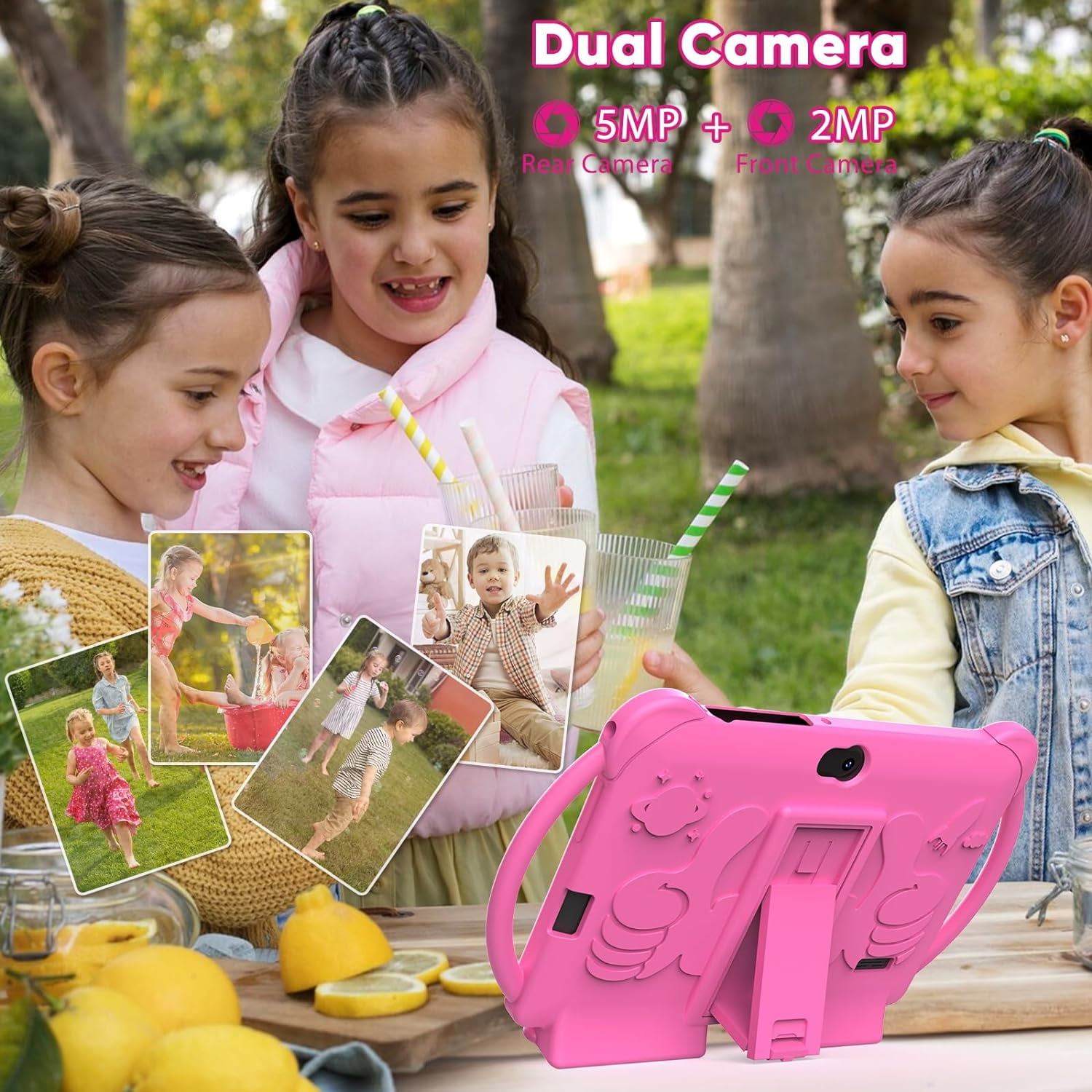 YQSavior 7 in 1024 x 600 Kids Parental Controls Tablet, 32GB, Android 12, Wi-Fi, Pink with Silicone Case
