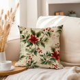 thumbnail image 3 of Ethan Taylor Floral Throw Pillow Soft Cushion Cover 'Christmas Botanical Pattern Flowers' Classical Pattern Decorative Square Accent Pillow Case, 16x16 Inches, Red, Green, 3 of 5