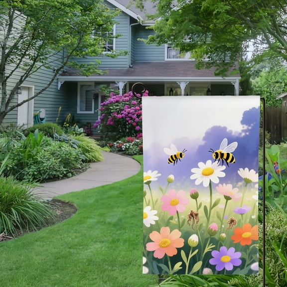 Spring Summer Garden Flag Double Sided Daisy Garden with Butterflies and Bees Welcome Yard House Outside Outdoor Decoration,12*18 inch