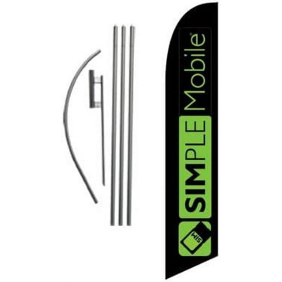 Custom Simple Mobile SimpleMobile Wireless (black) 15ft Feather Banner Swooper Flag Kit - INCLUDES 15FT POLE KIT w/GROUND SPIKE