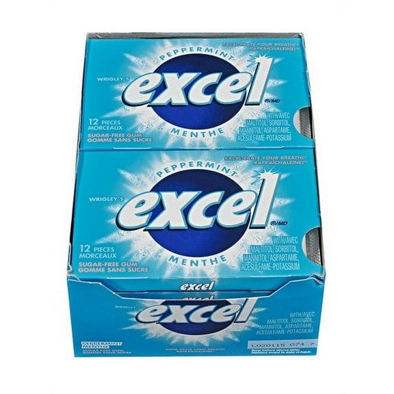 Excel Sugar-Free Pellet Gum, Peppermint, 12ct-12pk