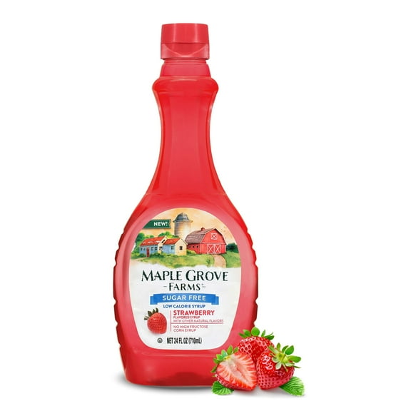 Maple Grove Farms Sugar Free Strawberry Syrup, Low Calorie Syrup, 24 oz Bottle