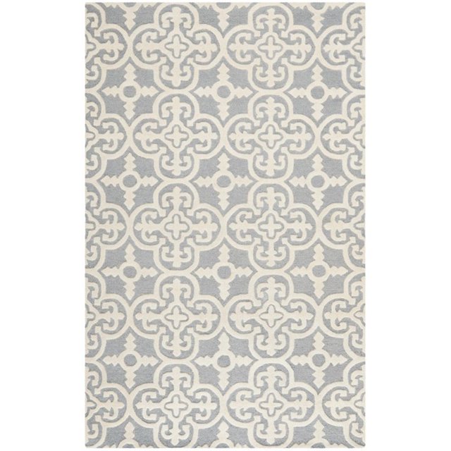 Safavieh Cambridge Collection CAM133D Handmade Moroccan Geometric Silver and Ivory Premium Wool Square Area Rug (6' Square)