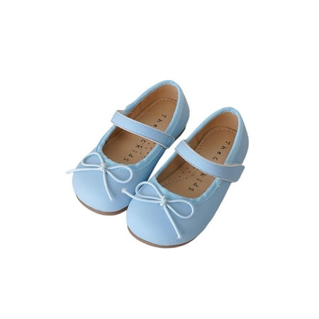 

Gomelly Kids Flats Comfort Dress Shoes Bowknot Mary Jane Non-slip Leather Shoe Girl Children Blue 11C