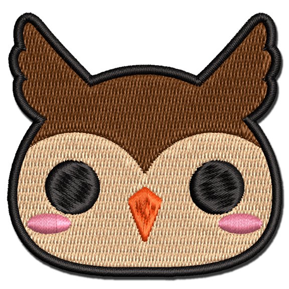 Charming Kawaii Chibi Owl Face Blushing Cheeks Great Horned Applique Multi-Color Embroidered Iron-On Patch - 2.5 Inch Small