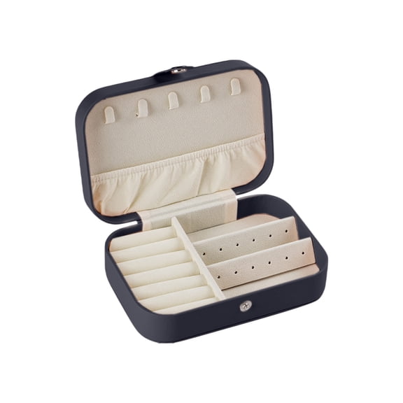 Black Compact Zippered Jewelry Organizer Case For Travel And Home Use With Multiple Interior Sections To Store Earrings Necklaces Bracelets And Rings Durable And Portable