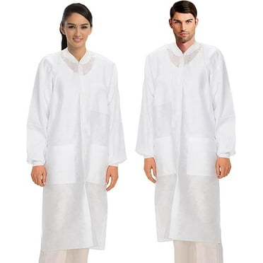 Disposable Adult Lab Coat, White, 3 Pockets, XS-5XL