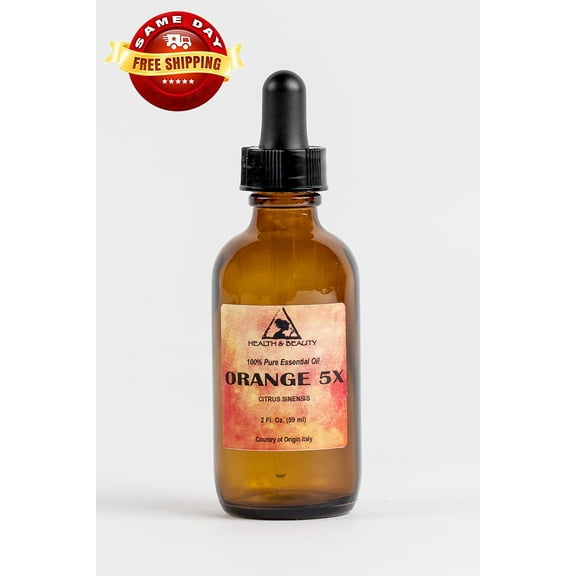 ORANGE 5X (5 FOLD) ESSENTIAL OIL ORGANIC AROMATHERAPY GLASS DROPPER 2 OZ, 59 ml