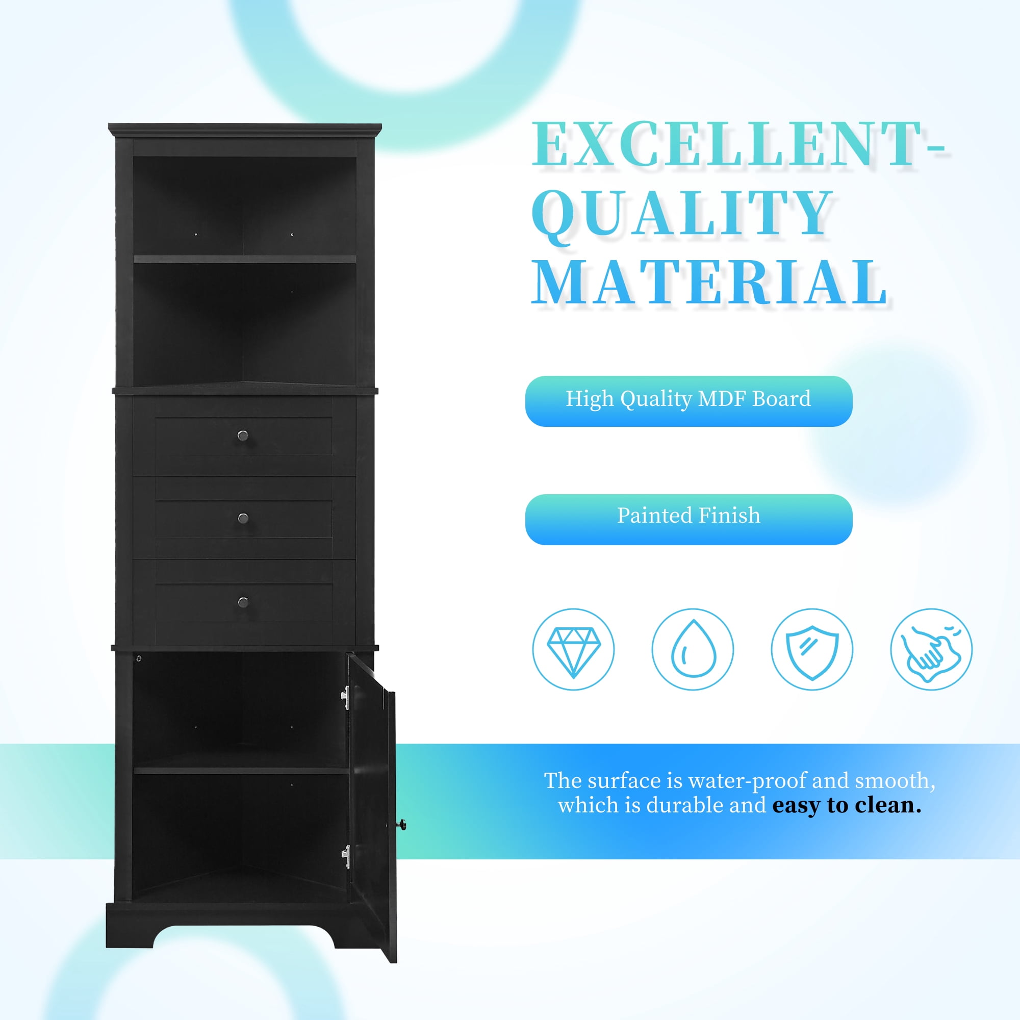 Euroco Durable Corner Cabinet with Adjustable Shelves, Heavy-Duty Metal Handles, and Safety Drawer Stoppers – Stylish, Space-Saving Storage Solution for Bathrooms, Kitchens, and More