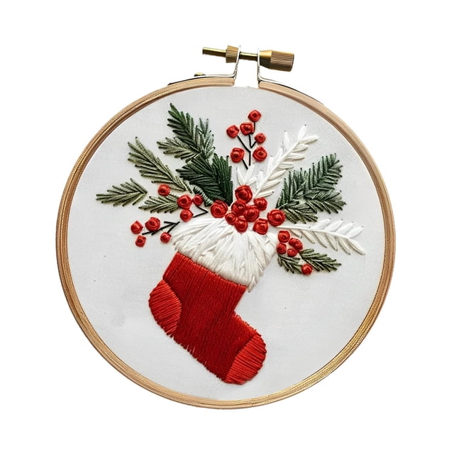 jifeng Christmas Embroidery Kit Christmas Pattern DIY Needlepoint Set with Instructions Stocking