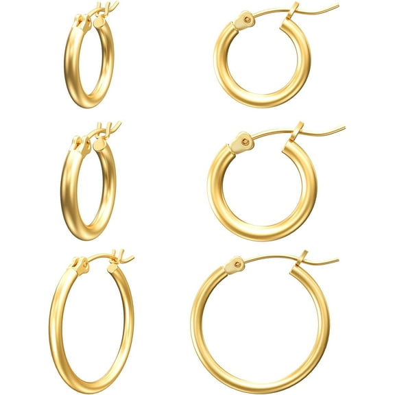 Gold Hoop Earrings For Women 14K Real Gold Plated Hoops With 925 Sterling Silver Post[Z1641]