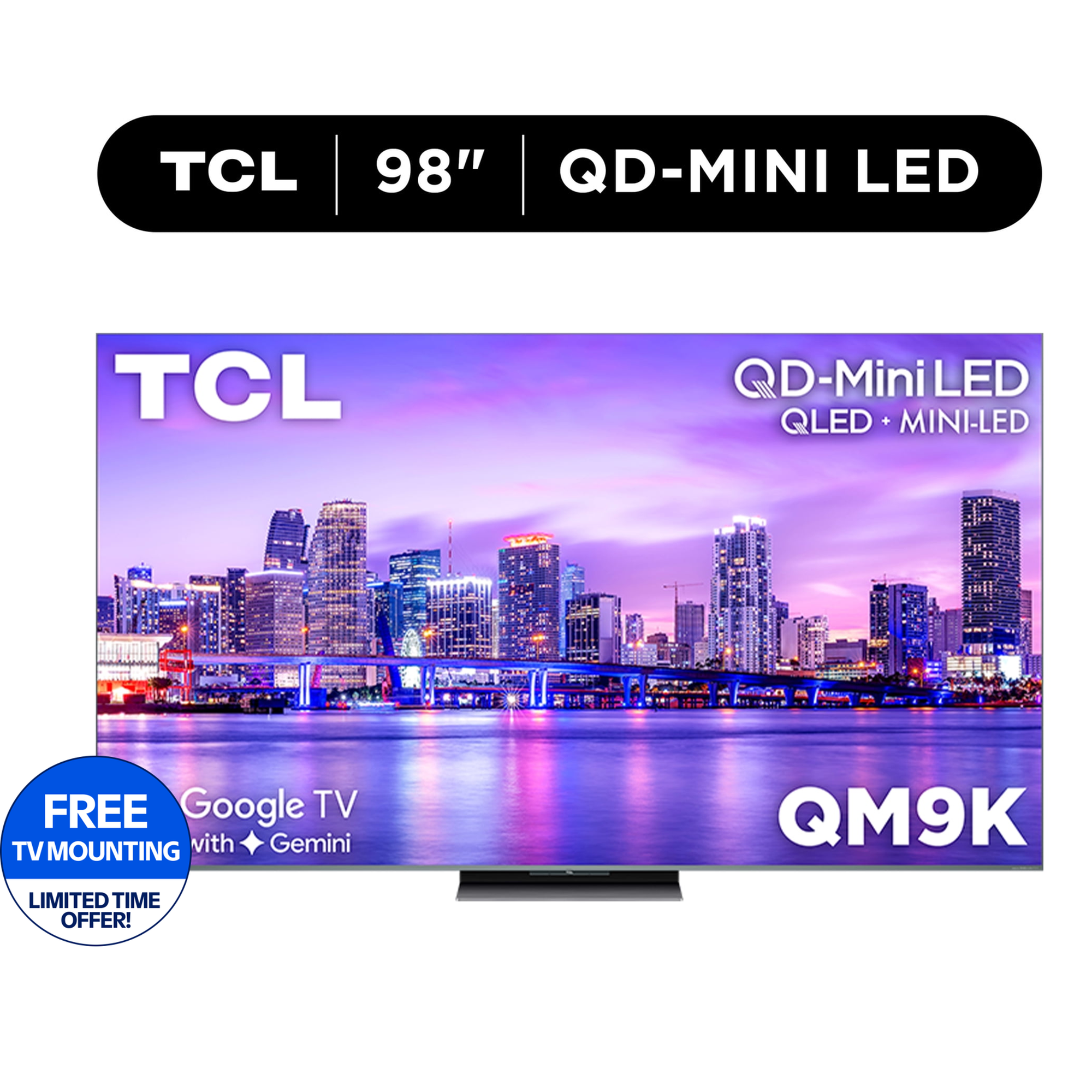 TCL 98" Class QM9K Series QD-Mini LED QLED 4K UHD Smart Google TV with Gemini (NEW 2025) - 144Hz, Local Dimming, CrystGlow WHVA Panel - 98QM9K