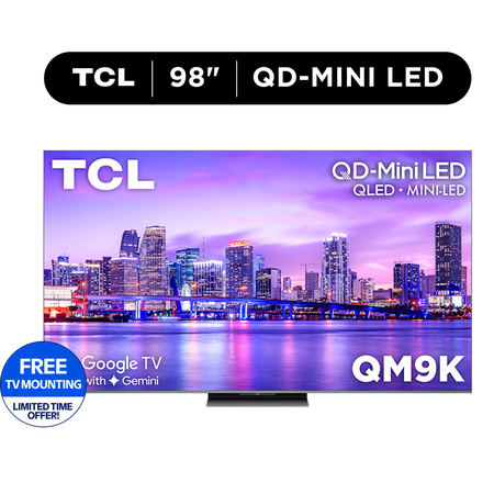 TCL 98" Class QM9K Series QD-Mini LED QLED 4K UHD Smart Google TV with Gemini (NEW 2025) - 144Hz, Local Dimming, CrystGlow WHVA Panel - 98QM9K