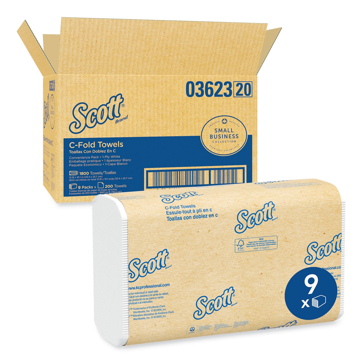 Case of 12 Kimberly Clark 01510 2400 Scott Paper Towel C-Fold 200 Count Pack 