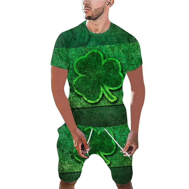 TSADFHJI Pyjama Homme Imprimé Jour de la Saint-Patrick Col Rond Manches Courtes Short Costume TG Gris