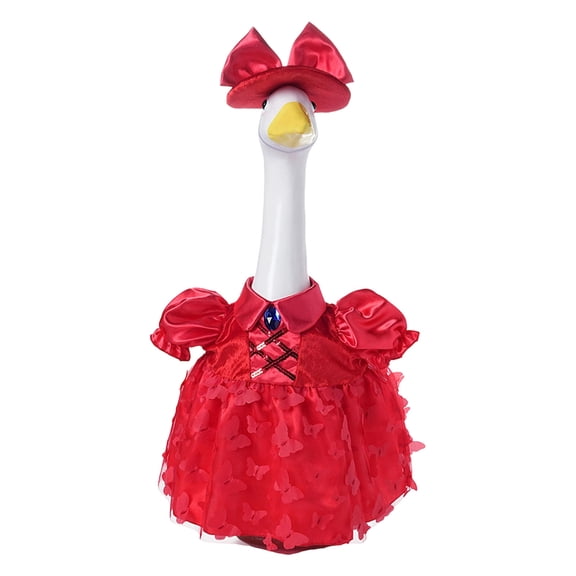 Leutsin Porch Princess Goose Outfit, Spring Goose Outfit with Lace Dress and Bow Hat for 23" Porch Goose Seasonal Lawn Decoration, Goose Clothes for Indoor Outdoor Yard Lawn Patio Art Decor