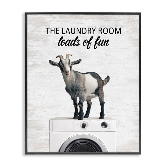 Stupell Industries Loads of Fun Laundry Goat Quotes and Sayings Painting Black Framed Art Print Wall Art, 11 x 14