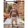 thumbnail image 4 of RUINIXCW Infant Baby Boy Thanksgiving Outfit Fashion Long Sleeve Letters Embroidered Romper with Print Pants, Hat 3Pcs Fall Set, 4 of 9