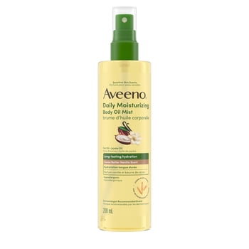 Aveeno Daily Moisturizing Body Oil Mist with Cocoa Butter Vanilla Scent, Oat Oil , & Jojoba Oil, Lightweight Oil Provides Long Lasting Hydration, Hypoallergenic, 200 ml