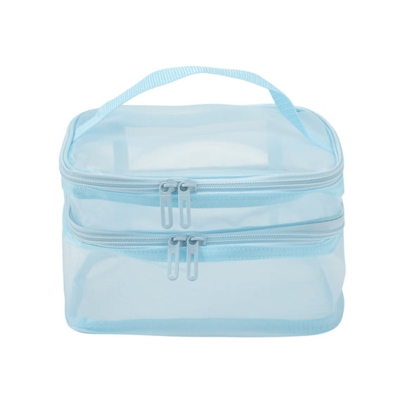 Unique Bargains 1 Pc Large Capacity Visible Drawstring Makeup Bag for Vacation Travel Mesh Fabric Blue