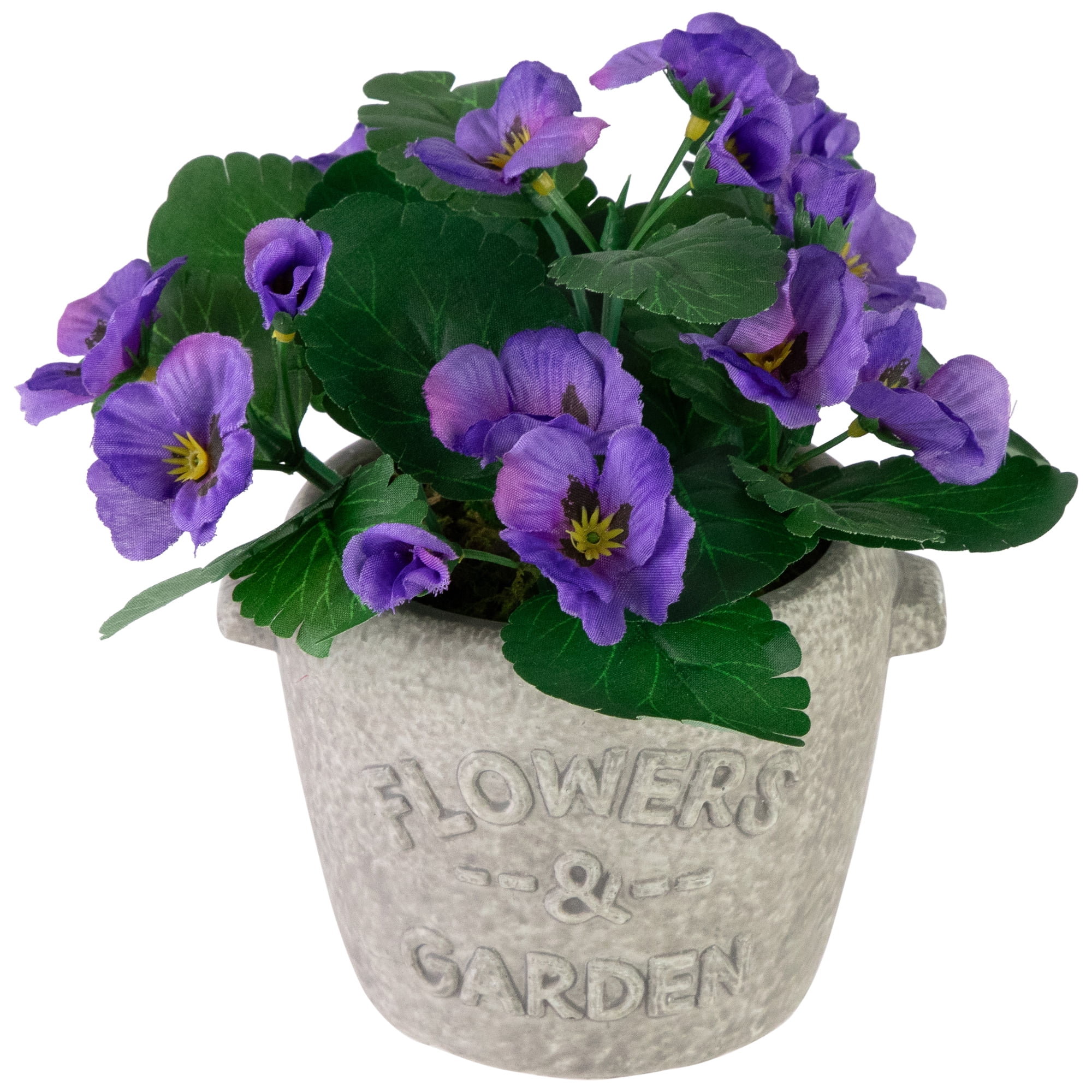 8" Purple Pansy Flower Artificial Spring Plant in a Cement Pot