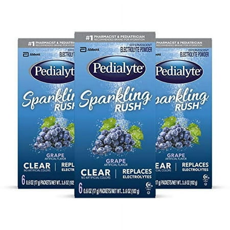 Pedialyte Sparkling Rush Electrolyte Powder, Grape, Sparkling Electrolyte Hydration Drink, 0.6 oz Powder Pack, 18 Count