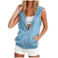thumbnail image 2 of TGSLY Women's Sleeveless Hoodies Sweatshirt Lightweigh Thin Casual Drawstring Vest Oversized Baggy Solid Zip up Hooded Tops with Pockets M, 2 of 10