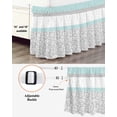 thumbnail image 3 of Aqua Grey Wrap Around Bed Skirts for King Bed 18" Drop,Bed Skirt with Adjustable Elastic Belt Dust Ruffle Bed Valance for Bedroom Hotel Chic Garden Floral Stripe Embroidery Design Bed Frame Cover, 3 of 7