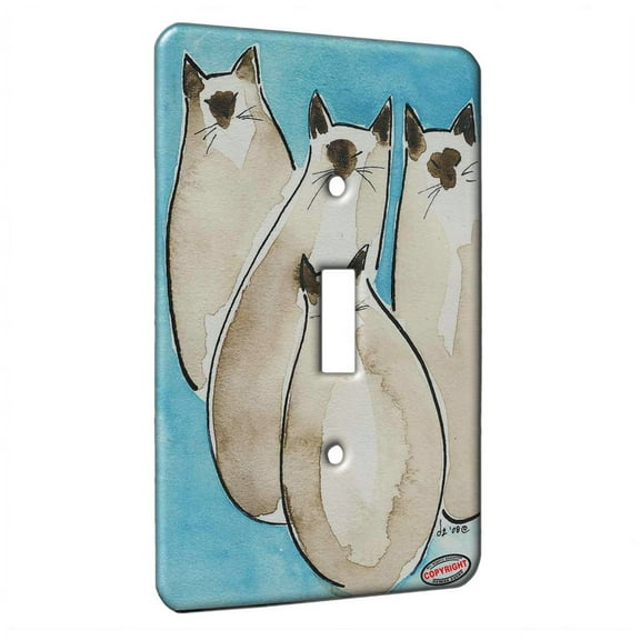 KuzmarK™ Single Gang Toggle Switch Wall Plate - Four Sealpoint Siamese Kitties Abstract Cat Art by Denise Every