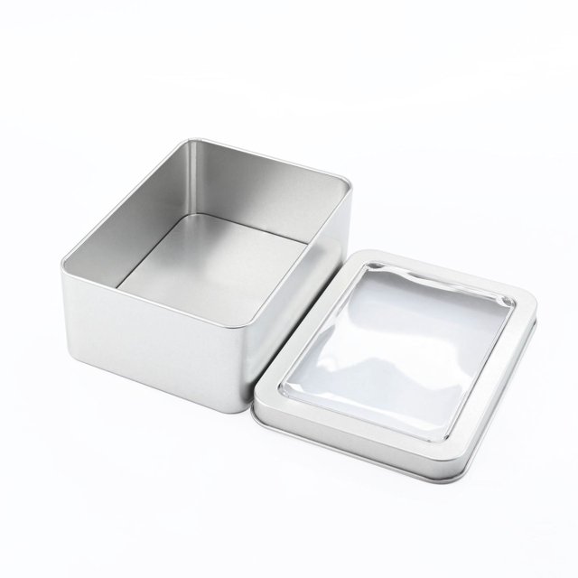 Caja de hierro para embalaje con ventana rectangular, accesorios y piezas, caja de hierro para embalaje general, caja de hojalata