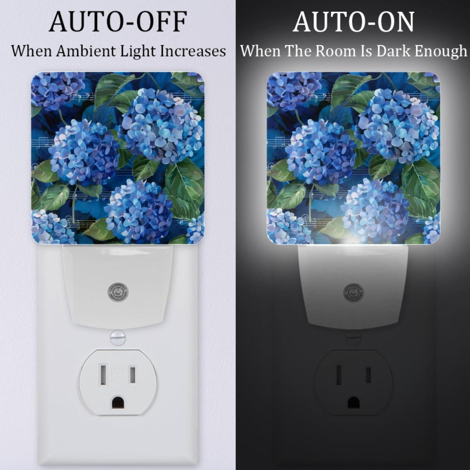 PhooArto Music Hydrangeas Pattern Plug in LED Night Light Auto Sensor Dusk to Dawn Decorative Night for Bedroom, Bathroom, Kitchen, Hallway, Stairs, Baby's Room, Energy Saving