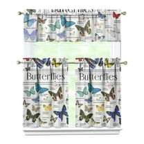 Kitchen Curtains 36 Inch Short - 3 Panel Set with Colorful Butterfly Floral Pattern, Rod Pocket Window Curtain, 100% Polyester for Butterfly Lovers, Farmhouse, Kitchen, Bedroom, Easy Wash