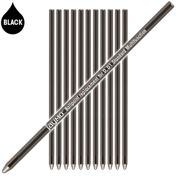 Jaymo Replacement for Cross 8518-4 and Schmidt 635 - Measures 2.625 in / 67 mm Long - D (D1) Standard Multifunction Mini Ballpoint Pen Refill - 12 Black
